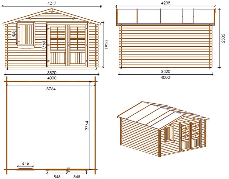 Gartenhaus, Gerätehaus 16m2 - 4x4m - 28mm