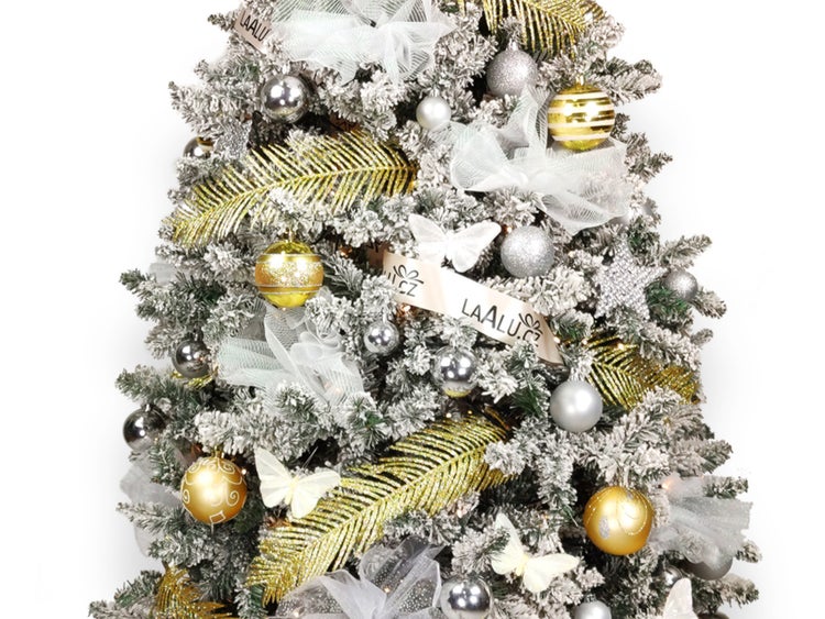 Geschmückter künstlicher Weihnachtsbaum mit 136 Ornamenten SHINING ELEGANCE 240 cm Baum mit Ständer und Weihnachtsornamenten