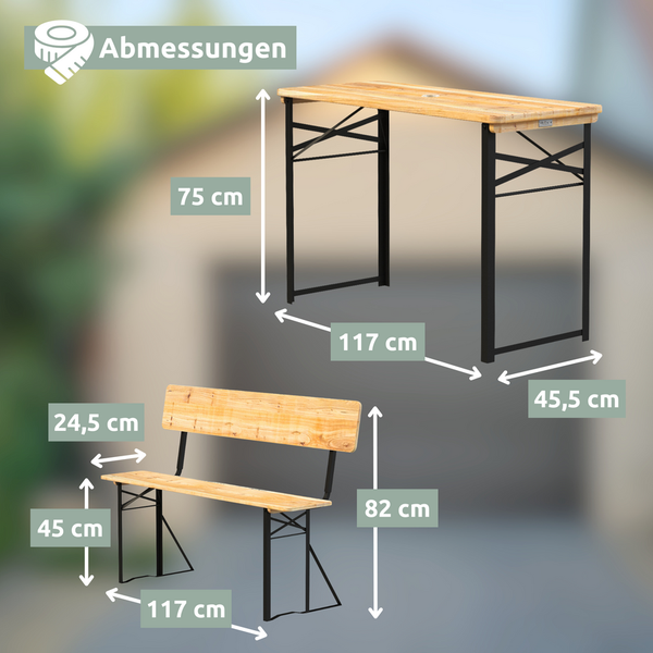 holz4home Bierzeltgarnitur Mehrteilig & Klappbar Inklusive Wandhalterung Mit Lehne