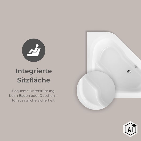 Eckbadewanne mit integrierter Sitzfläche für mehr Sicherheit und Komfort beim Baden.