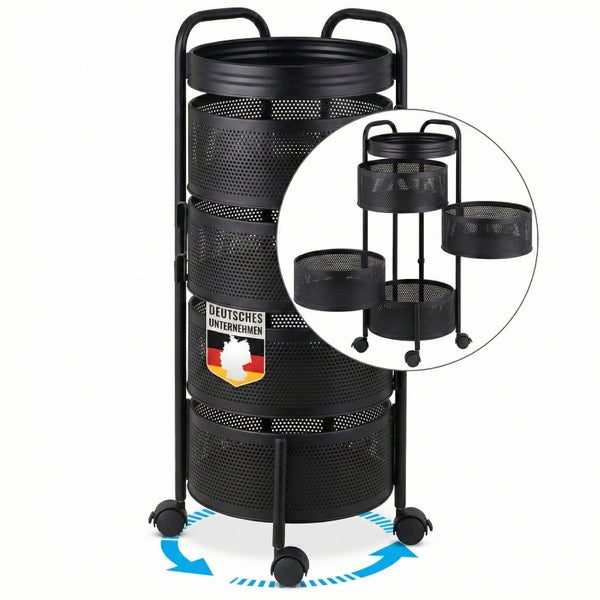 Rollwagen mit drei Ablagekörben und deutsches Unternehmen Siegel