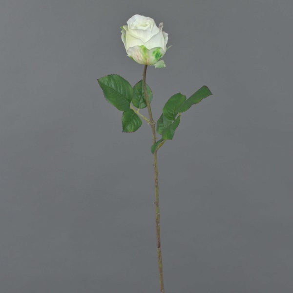 Künstliche Rose weiß mit Stiel und Blättern