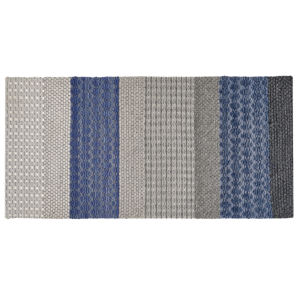 Teppich Wolle grau / blau 80 x 150 cm Streifenmuster Kurzflor AKKAYA