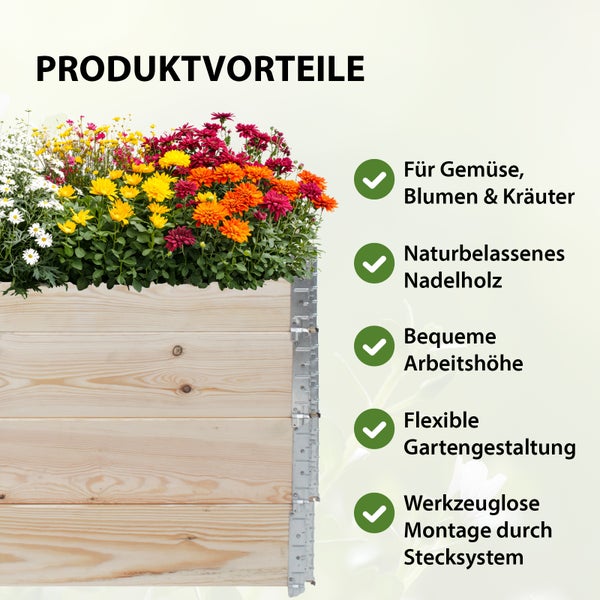 Hochbeet aus Holz 120x80x80 cm Palettenrahmen 4-teilig stapelbar Pflanzbeet Garten Balkon natur