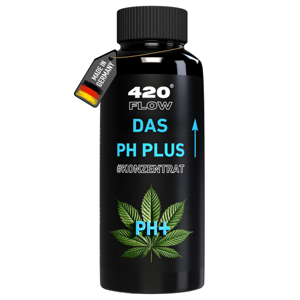 Flasche 420 Flow pH Plus Konzentrat zur Regulierung des pH Wertes, hergestellt in Deutschland.