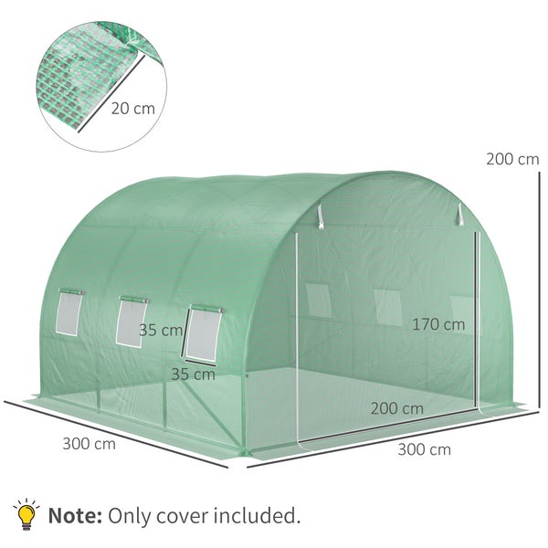 Outsunny Ersatzfolie Ersatzabdeckung 300 x 300 x 200 cm mit Fronttür, 6 Fenster reißfest Gewächshausfolie, Gartenfolie für Gewächshaus, Treibhaus, Frühbeet, Grün