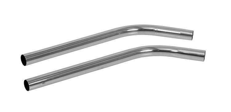 Zwei verchromte Heizkörper-Anschlussrohre aus Metall mit einem Bogen.