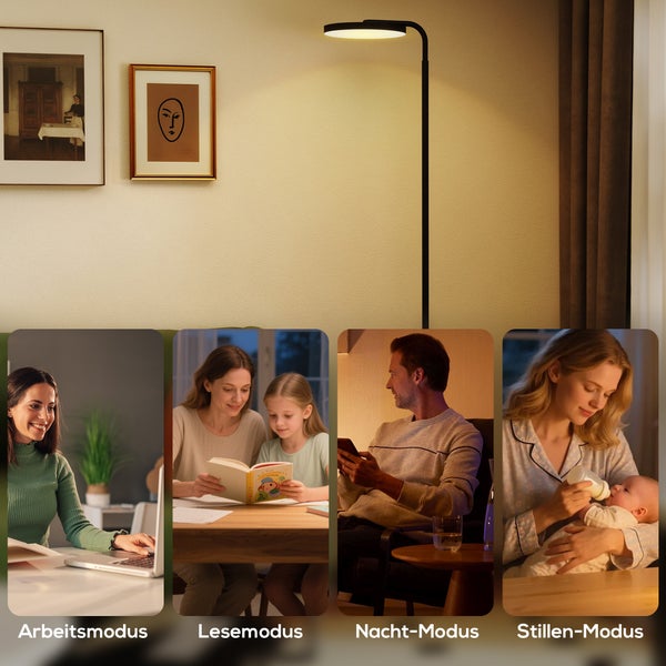 Stehlampe mit verschiedenen Lichtmodi für Arbeit, Lesen, Nacht und Stillen