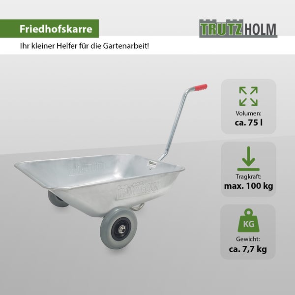 Schubkarre Friedhofskarre Pflanzkarre Gartenkarre Traglast 100 kg Volumen 75 L Einhandkarre