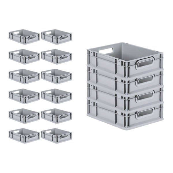 PROREGAL Spar Set 16x Eurobox Nextgen Economy Mit Scharnierdeckel & Schwarzen Schiebeschnappverschlüssen Griffe Offen HxBxT 12 x 30 x 40 cm 11 Liter