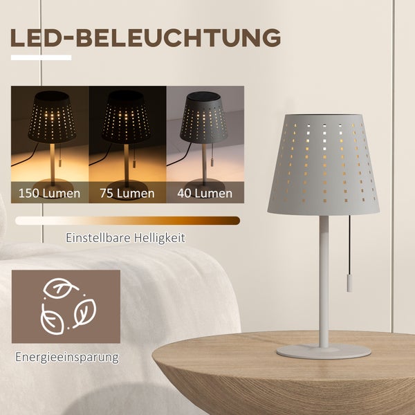 Outsunny Solar Tischlampe, 14cm x 14cm x 30cm, Metall, Hellgrau