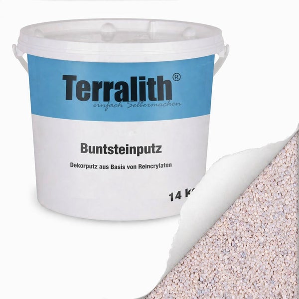 Terralith Buntsteinputz 14 Kilogramm, Dekorputz auf Basis von Reinacrylaten mit feiner Steinstruktur.