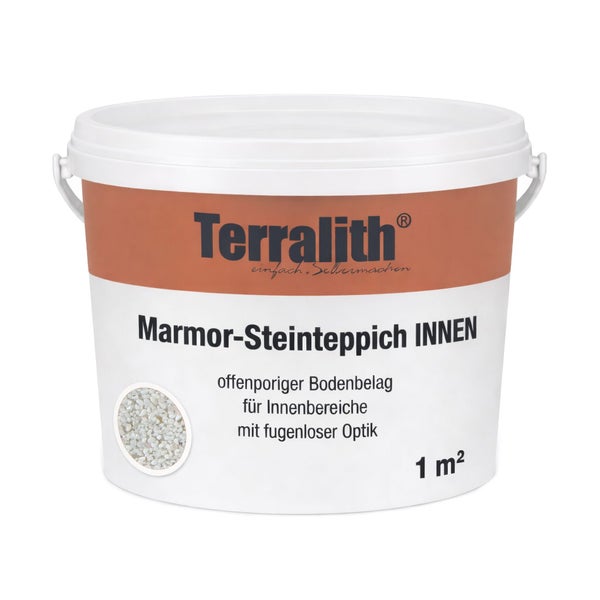 Terralith Marmor-Steinteppich für den Innenbereich, 1 Quadratmeter, offenporiger Bodenbelag mit fugenloser Optik.