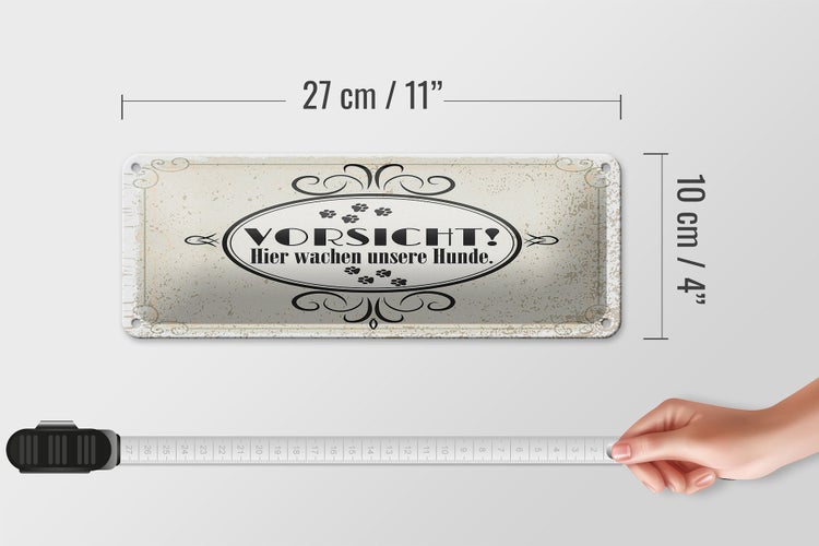 Blechschild Spruch Vorsicht Hier wachen unsere Hunde 27x10cm
