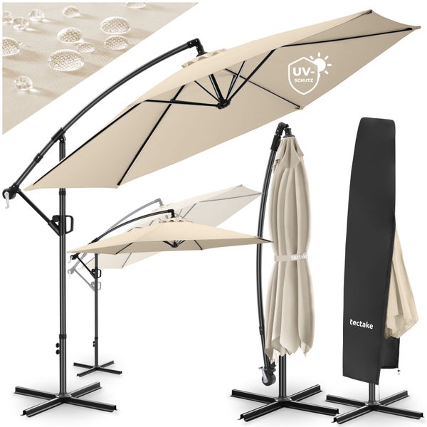tectake Ampelschirm mit Ultraviolett-Schutz und wasserabweisendem Bezug, neigbar, inklusive Schutzhülle und Kreuzfußständer.