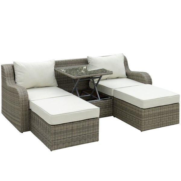 Outsunny 3-tlg. Gartenmöbel-Set, 208L x 90B x 75H cm, Aluminium, PE Rattan, Polyester, grau