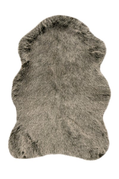 Grauer Kunstfell-Teppich in Schafsfell-Optik aus weichem Material.