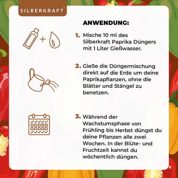 SILBERKRAFT Paprika Dünger – Für starke Pflanzen – NPK Flüssigdünger – 1 Liter