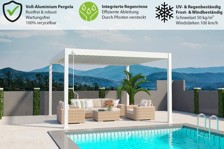 Weide Deluxe Plus Aluminium Pavillon 4 x 4 M Weiß Pergola Freistehend