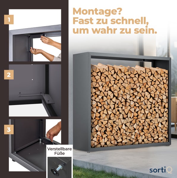Aufbauanleitung für ein Kaminholzregal mit verstellbaren Füßen