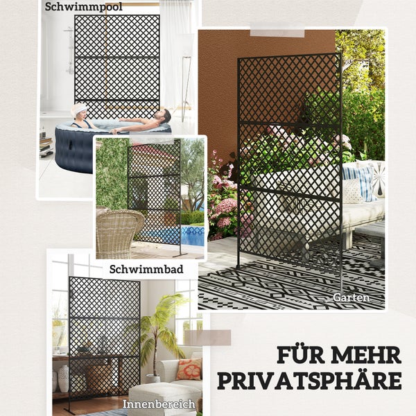Outsunny Raumteiler 3-teilig 122 x 198 cm Freistehend Paravent in Gitter, Trennwand 3-TLG Sichtschutz aus Stahl, Outdoor Raumtrenner Sichtschutzwand Stellwand für Garten, Balkon, Terrasse, Schwarz