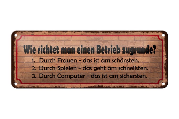 Blechschild Spruch 27x10cm Betrieb richten Frauen Spielen Dekoration