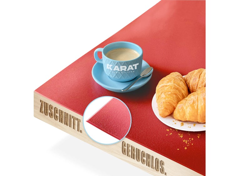 FLOORDIREKT Tischfolie Empire - mit abgeschrägter Kante - 1,5 mm Stärke - Rot - 80 x 85 cm