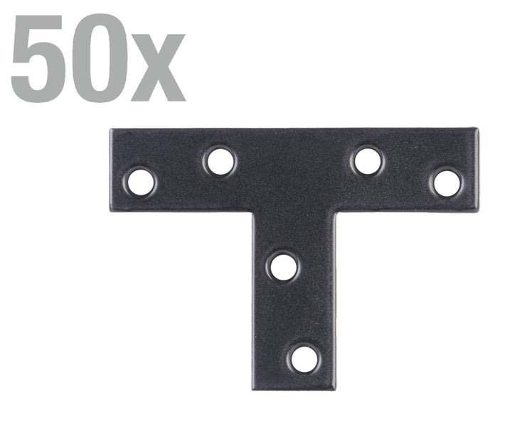 Set aus 50 T-Verbindern aus Metall zur stabilen Holzverbindung bei Bauprojekten.