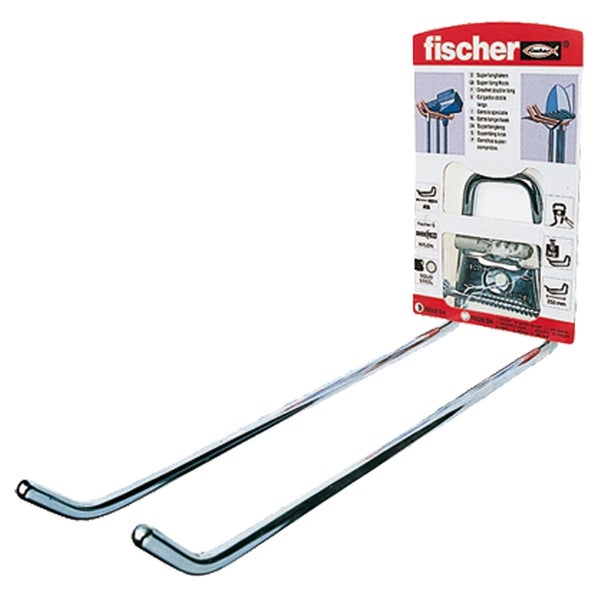 Fischer Superlanghaken aus Stahl, Doppelhaken für Wandmontage und Werkzeugaufbewahrung.