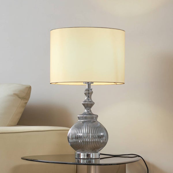 Lindby Tischlampe Loraine (Skandinavisch) in Weiß aus Textil (1 flammig, E27) - Tischleuchte Schreibtischlampe Nachttischlampe Wohnzimmerleuchte