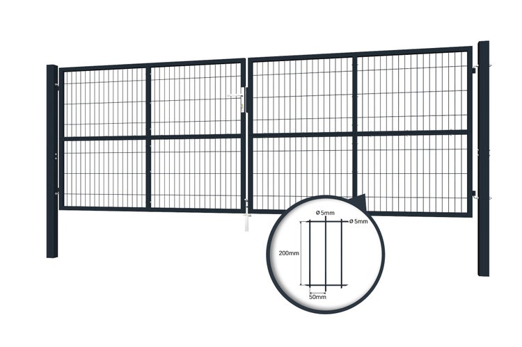 RAZO Gartentür -Graugitter-Schwingtor Breite 408  x Höhe 146 cm, inkl. Griff, Schloss und Schlüssel I Gartenpforte Einfahrtstor Hoftür