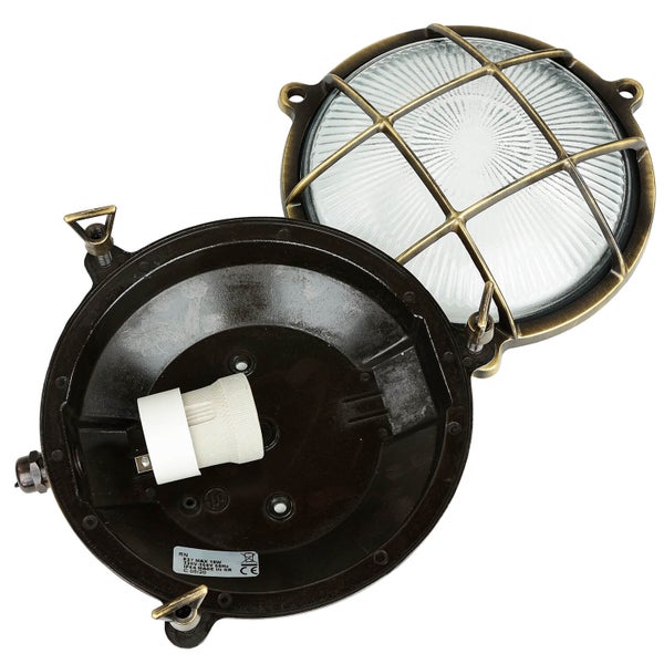 Offene runde Schiffslampe mit Schutzgitter