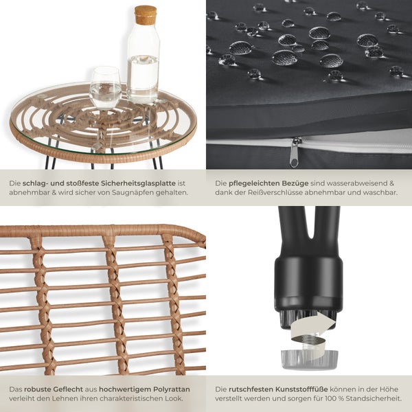 Rattan Sitzgruppe tectake Molfetta filigranes Design für 2 Personen natur