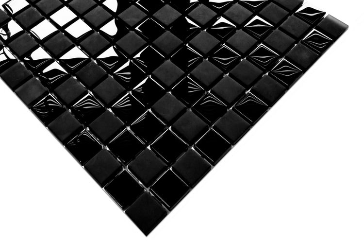 Glasmosaik auf Netz für Bad und Küche 30cm x 30cm  - Black obsidian