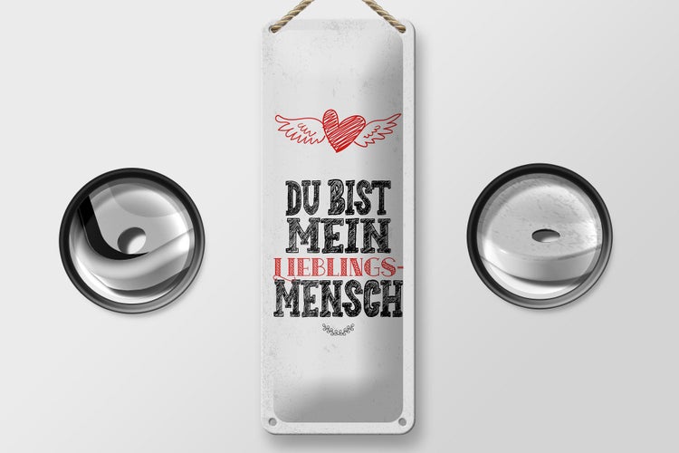 Blechschild Spruch Du bist Lieblingsmensch mein Engel 10x27cm