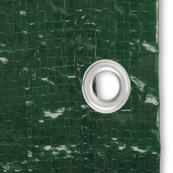 Nahaufnahme einer grünen Gewebeplane mit Metallöse.