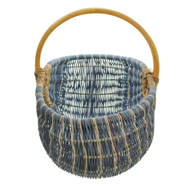 FRANK FLECHTWAREN | Einkaufskorb Blau/Natur, RATTAN, 49 x 34 x 24 cm, GH 38 cm