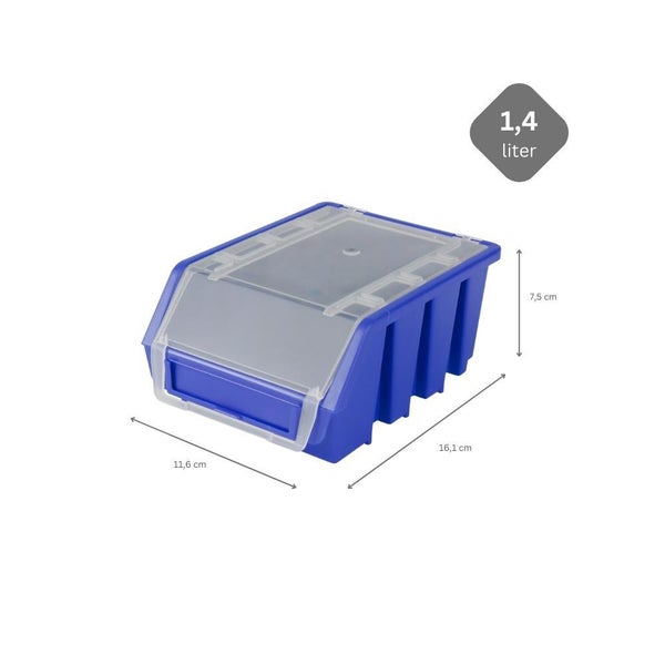 PROREGAL SuperSparSet 20x Sichtlagerbox 2 mit Deckel HxBxT 7,5 x 11,6 x 16,1 cm Polypropylen Blau