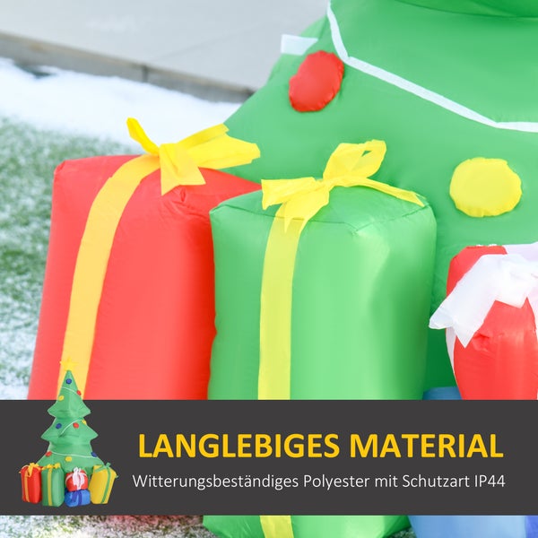 Detail einer aufblasbaren Weihnachtsdekoration mit Geschenken aus witterungsbeständigem Polyester mit Schutzart IP 44.