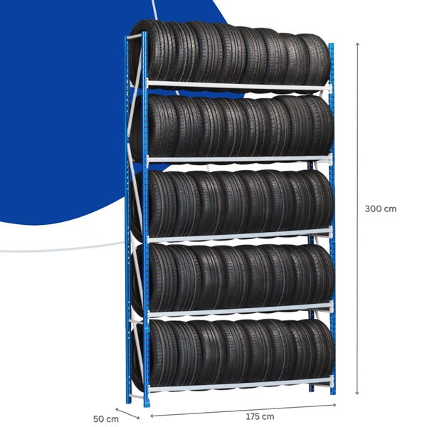 PROREGAL Reifenregal Giant Maximus Pro HxBxT 300 x 175 x 50 cm 5 Ebenen 150 kg Fachlast Lichtblau-Lichtgrau