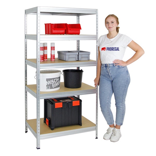 PROREGAL Schwerlastregal Rivet HxBxT 180 x 90 x 60 cm Fachlast 250 kg Innovatives Stecksystem Verzinkt