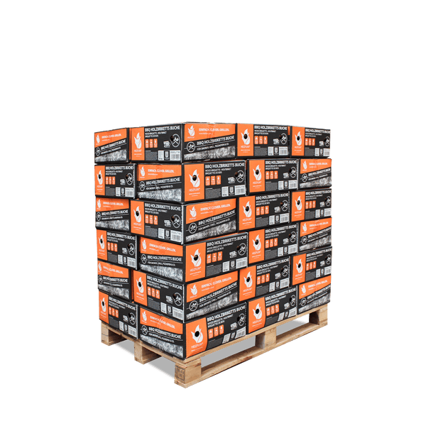 Palette mit Heizfuxx BBQ Holzbriketts Buche