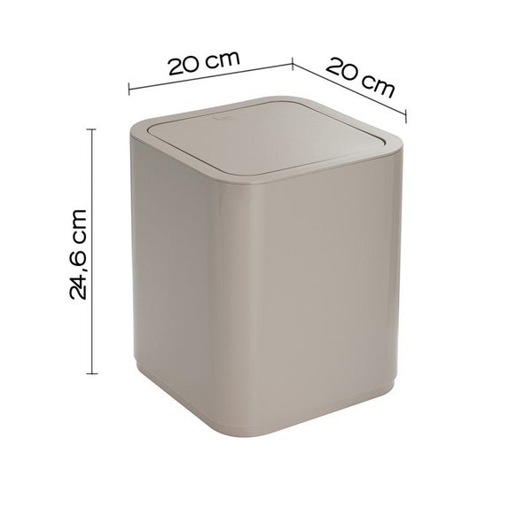 8 Liter, quadratischer Abfalleimer mit Deckel in Beige | Agave