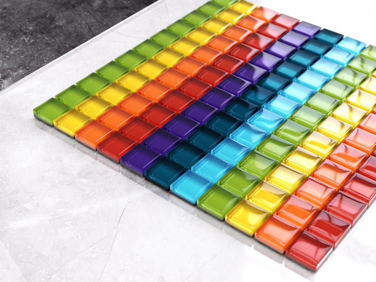 Glasmosaik auf Netz für Bad und Küche 30cm x 30cm  - Rainbow river