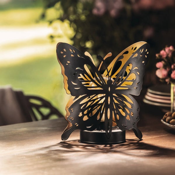 FRANK FLECHTWAREN|Solar-Deko Schmetterling, 22 x 10 x 22,5 cm, METALL, KUNSTSTOFF