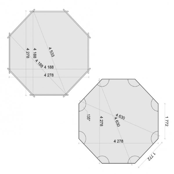 Grundrisse eines Gartenhauses mit Maßangaben