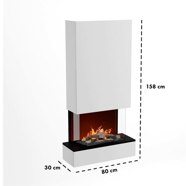 GLOW FIRE Elektrokamin 'Hölderlin Hoch'| Wasserdampf Kamin mit OMC 600 inkl. Holz in weiß als Wandkamin| HxBxT: 158x80x30 cm