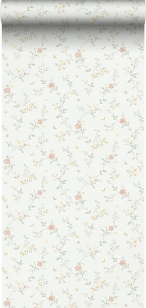 Borastapeter Tapete Blumen Weiß und Gelb - 53 cm x 11.2 m - 660149