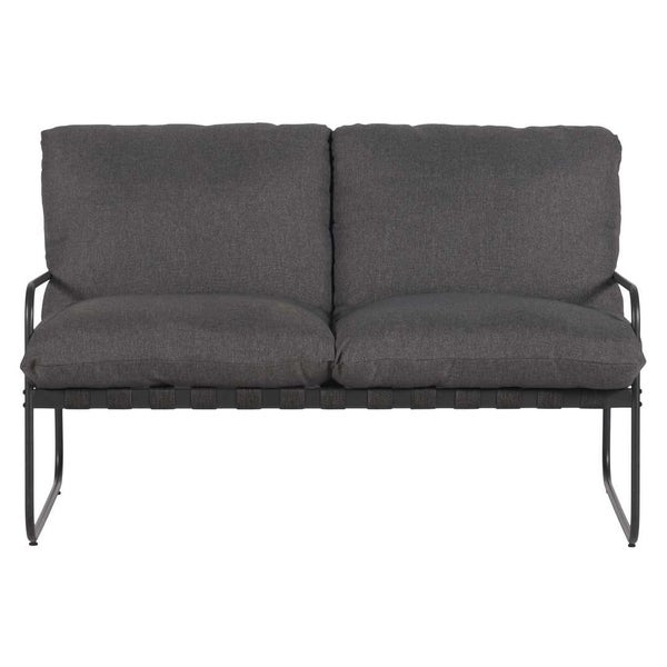 Zweisitzer-Gartenbank mit Metallrahmen und Stoffpolstern