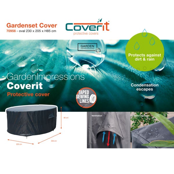 Garden Impressions Coverit Schutzhülle für ovale Gartenmöbel, 230 mal 205 mal 85 Zentimeter. Wasserabweisend, belüftet, mit verschweißten Nähten.